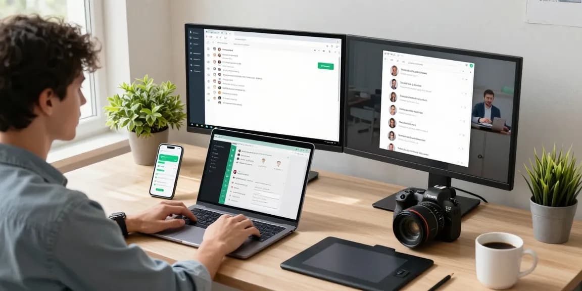 Using WhatsApp電腦版 on a modern workspace, showcasing productivity tools and a professional atmosphere.