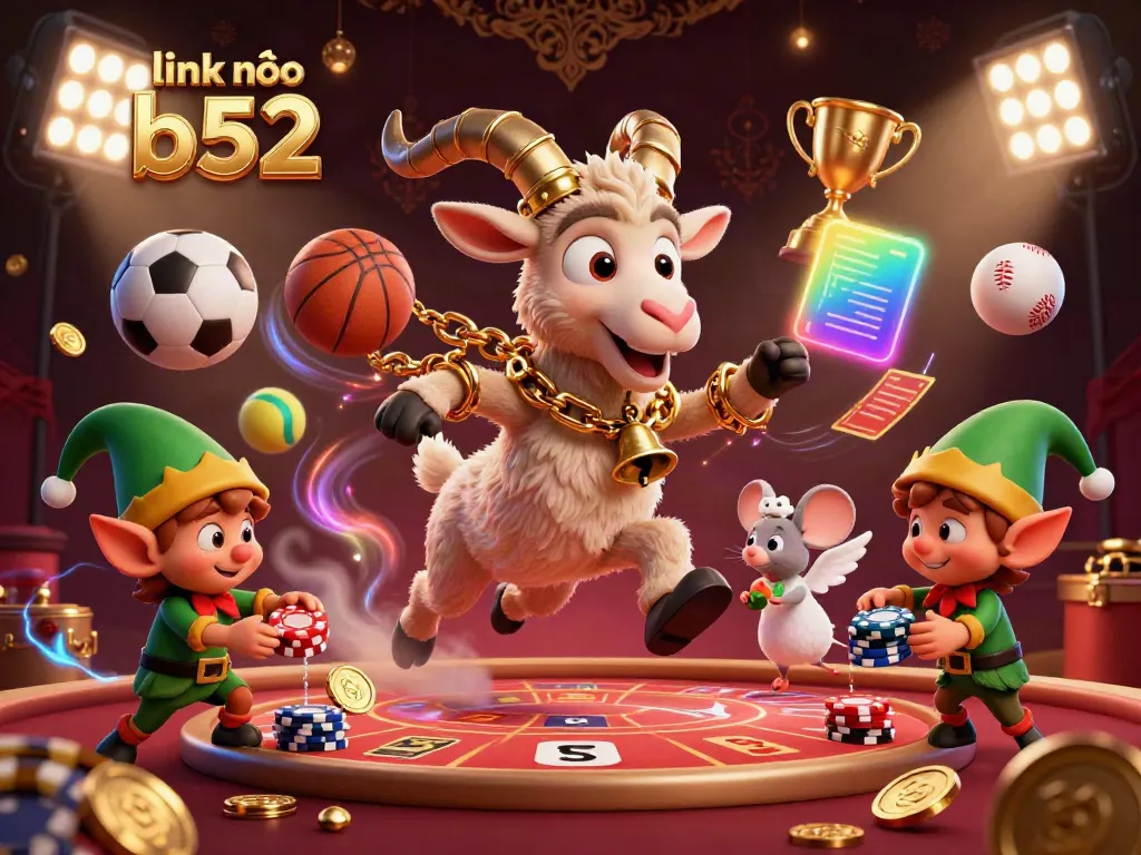 Experience the thrill with link vào b52 in this festive casino scene featuring mischievous characters and dynamic gameplay.