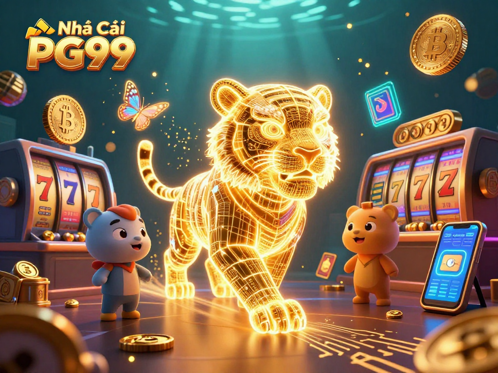 Engage in thrilling gameplay at Nhà Cái PG99 with vibrant casino elements and glowing slots imagery.