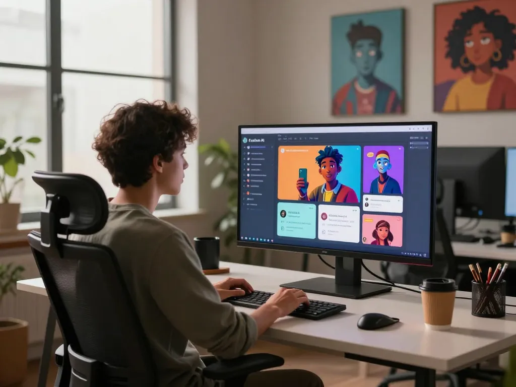 Engaging workspace scene of a user interacting with Crush on AI's character chat interface, showcasing vibrant AI-generated characters.