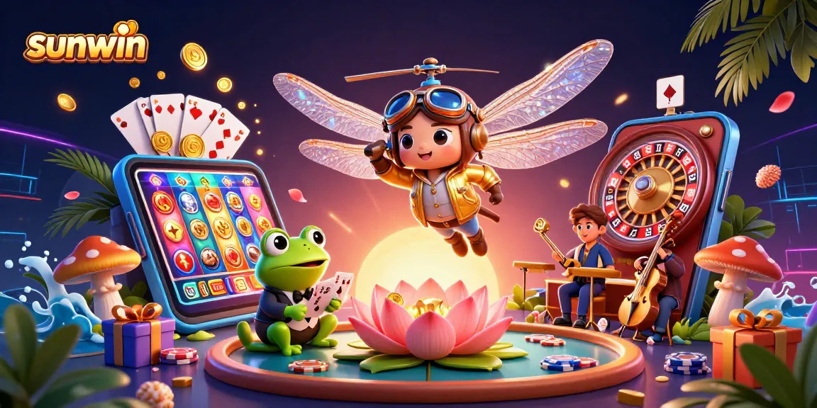 Experience sunwin's thrilling slot games with colorful visuals and dynamic characters in a vibrant casino setting.