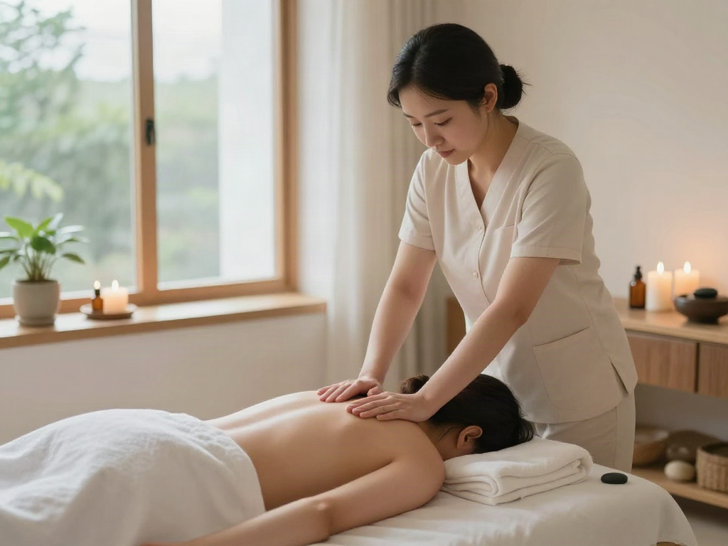 Relaxing 노원출장 massage session in a serene environment with soothing light and natural elements.