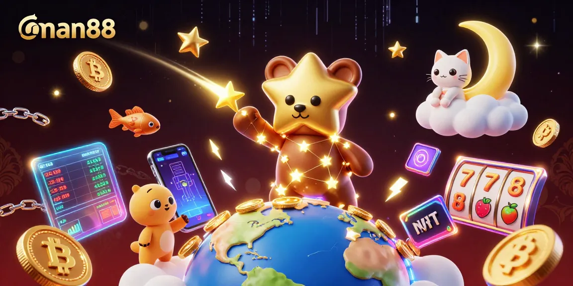 Experience thrilling action with man88 in a vibrant casino scene filled with stars and cryptocurrency.