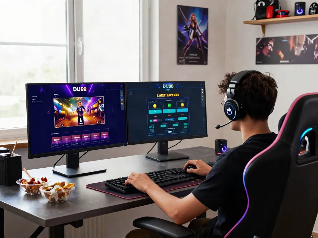 Engaged gamer playing on DU88 platform in a vibrant setting