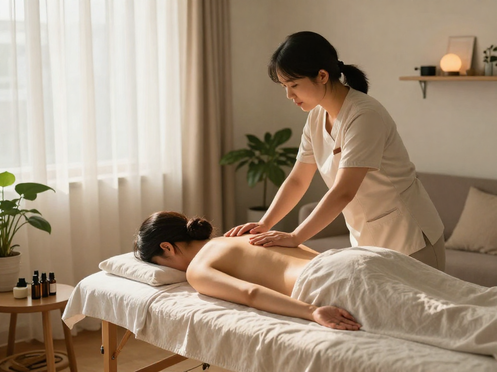 Relaxing 하남출장마사지 session in a cozy living room with professional therapist
