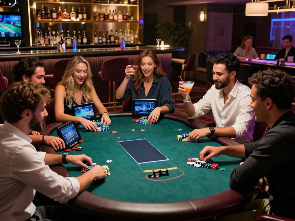 Group of friends enjoying a thrilling gaming session at https://ku88v1.com/ with vibrant atmosphere and excitement.