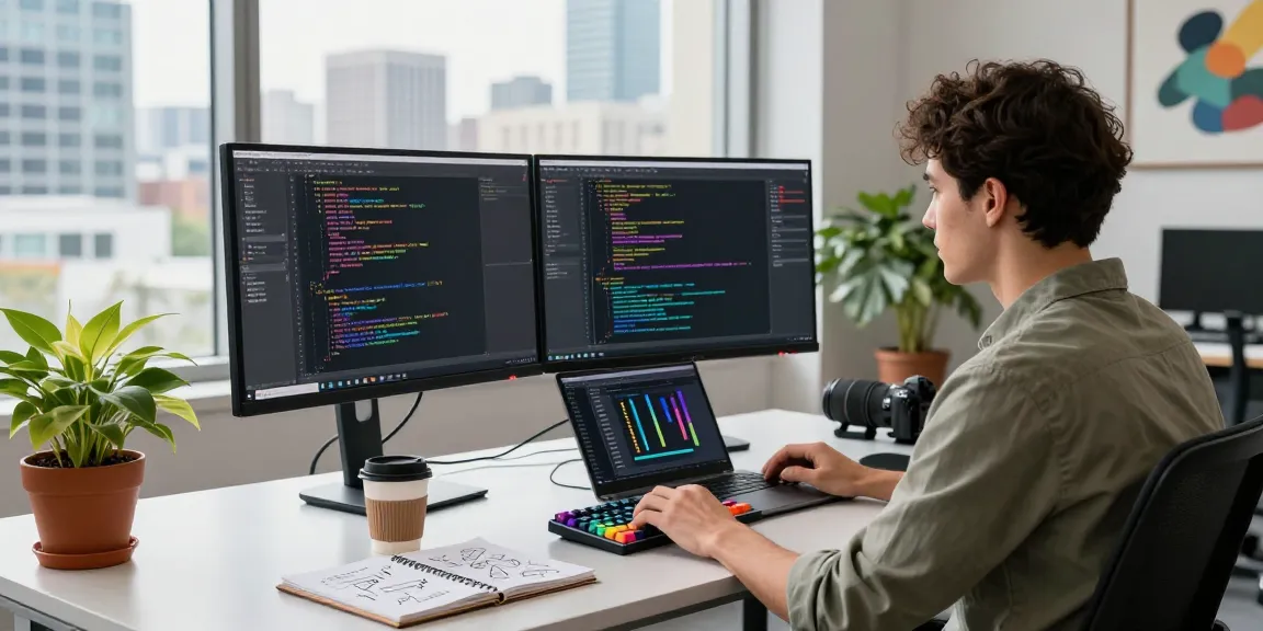 Developer coding at a modern desk showcasing WPS Official Website features and productivity tools.