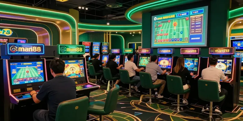 Engaged players enjoying the man88 online gaming experience in a luxurious digital casino.