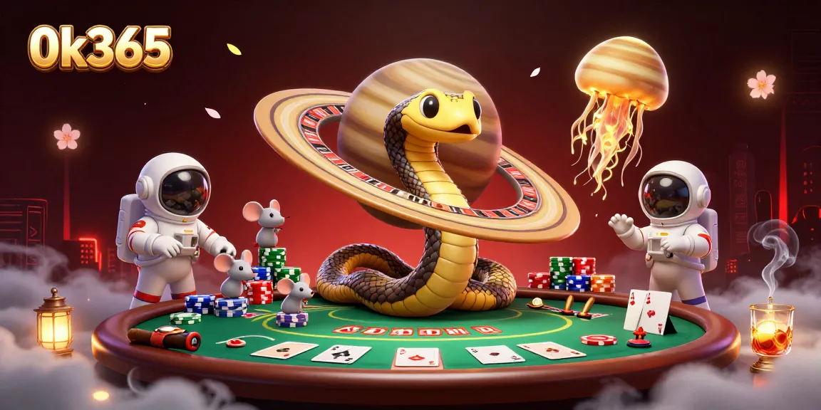 Bet on vibrant 0k365 roulette scene with astronauts, poker elements, and cosmic dealer