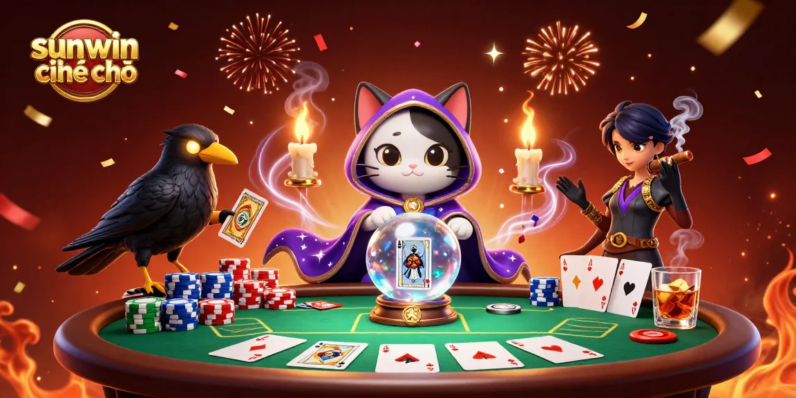 Experience the excitement at sunwin chính chủ with a vibrant casino scene featuring 3D characters playing poker.