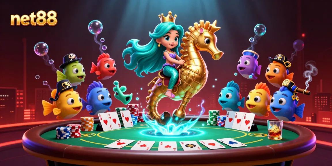 Engage with a vibrant net88 gaming experience featuring a mermaid princess and poker elements.
